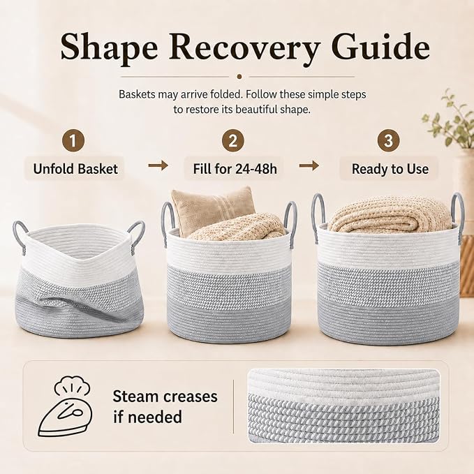 JMvicyroam 65L Extra Large Machine Washable Cotton Rope Blanket Basket | - Image 6