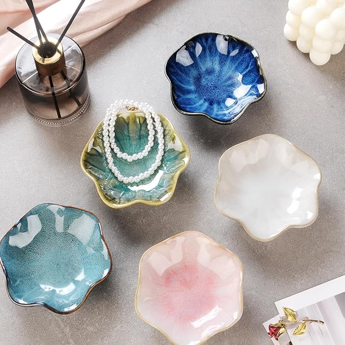 Lotus Leaf Shape Ring Holder Dish, Small Key Bowl, Ceramic Trinket Tray Jewelry - Image 5