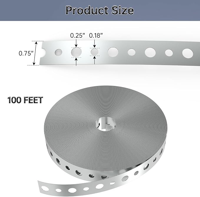 2 Pack Galvanized Metal Pipe Strap 3/4-Inch x 100-Feet 24-Gauge | - Image 3
