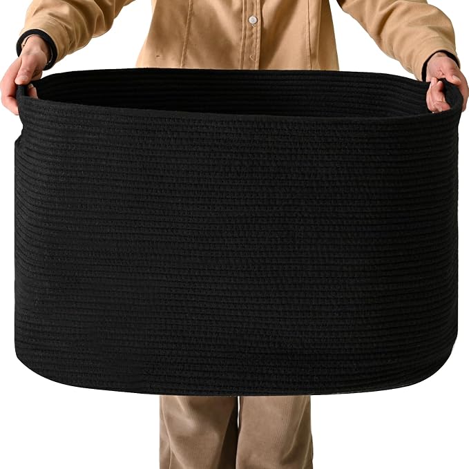 ICERZCZ Large Black Blanket Basket, Storage Baskets by ICERZCZ