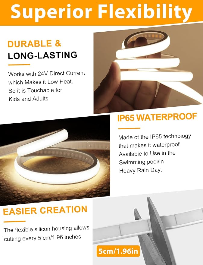Lamomo COB LED Strip Lights 32.8Ft, Natural White Dimmable Self-Adhesive Led - Image 6