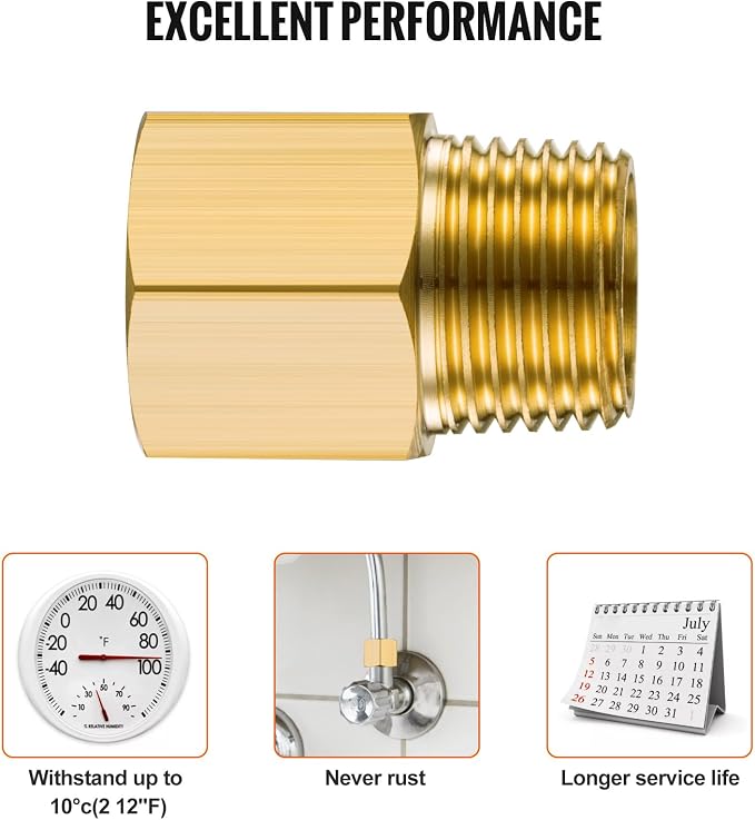 Gsinodrs 2PCS Brass Pipe Fitting, 1/4" Female x 1/4" Male NPT Thread Brass Hex - Image 4