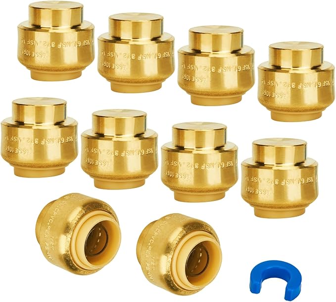 10-Pack Push Fit End Cap, 1/2-Inch Push-to-Connect PEX Fittings | Brass by SUNGATOR