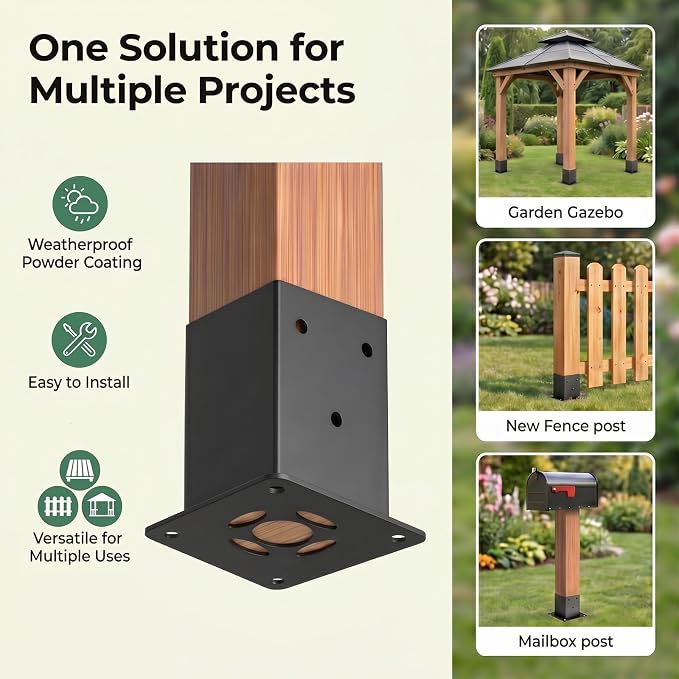 4x4 Post Base Brackets, 3.58'' x 3.58'', Heavy Duty, 2 Pack | Powder-Coated - Image 2