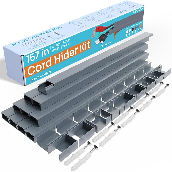 Grey Cable Cover Cord Hider - 157in Wire Hider on Wall Mounted by EVZA