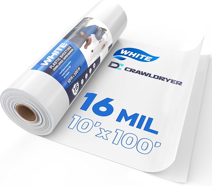 White Plastic Sheeting, 16 Mil 10' x 100', Crawl Space Vapor Barrier, Plastic by CrawlSpaceEncapsulation