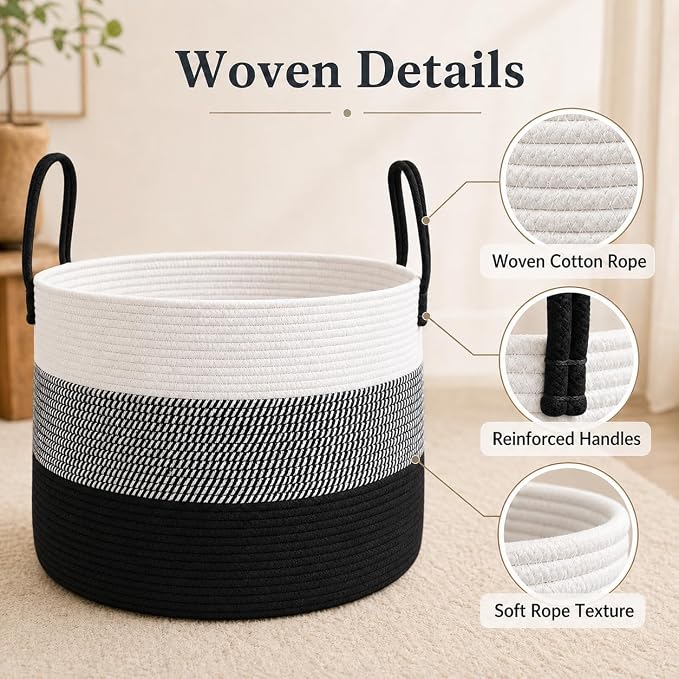 JMvicyroam 115L Extra Large Machine Washable Cotton Rope Blanket Basket | - Image 3