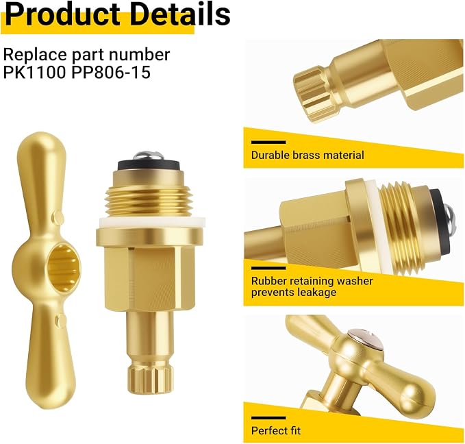 Brass Globe Valve Faucet Stem and Bonnet Replacement Kit PP806-15 - Image 3