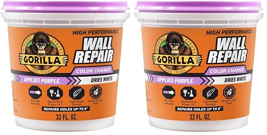 GORILLA High Performance Wall Repair Color Change, 32 Ounce Tub, Applies Purple by Gorilla