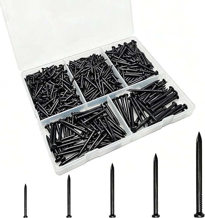 473 Pcs Black Concrete Nails Assortment Kit, 5 Sizes from 2/3 Inch to 1-1/2 Inch by ELOOGAA