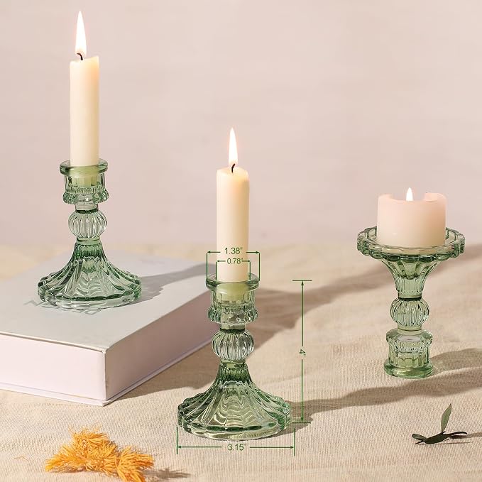12PCS Green Candlestick Holders Set- 4" H Taper Candle Holders, Glass Candle - Image 2