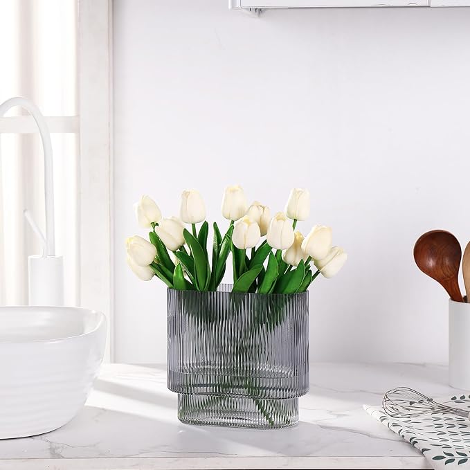 Ribbed Glass Vase, Fluted Short Vases - Image 3
