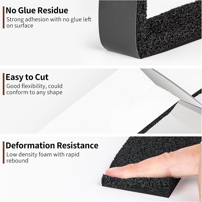 Yotache Open Cell Air Conditioning Weatherstrip Insulation Foam 2" x1/2" | Self - Image 4