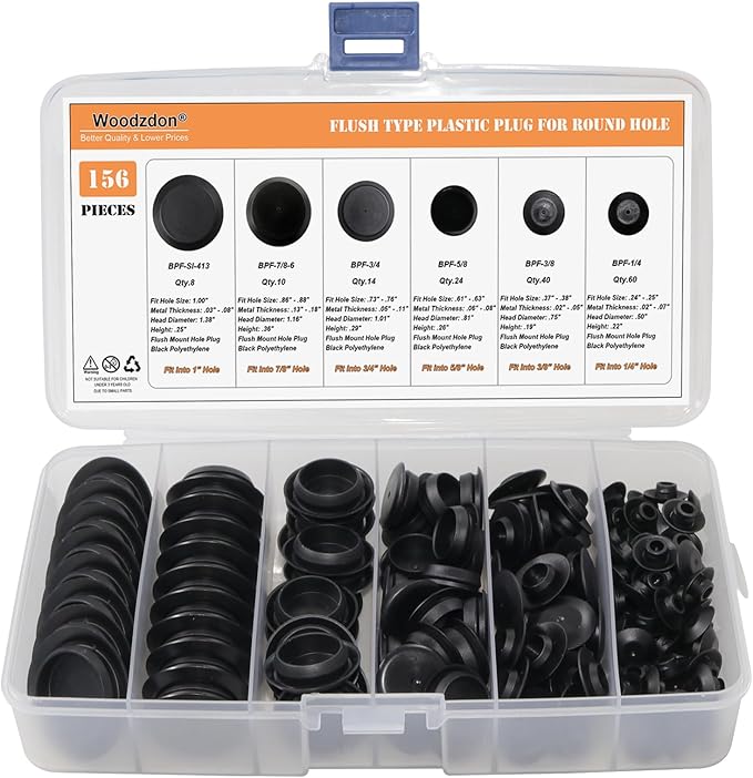 156pcs Black Plastic Plugs for Round Holes by Woodzdon