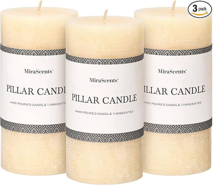 3x6 Inch Ivory Pillar Candles Set of 3 by MiraScents