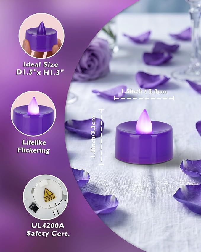 Homemory 12-Pack Purple Flameless Battery Tealight Candles, 200+ Hours | - Image 2