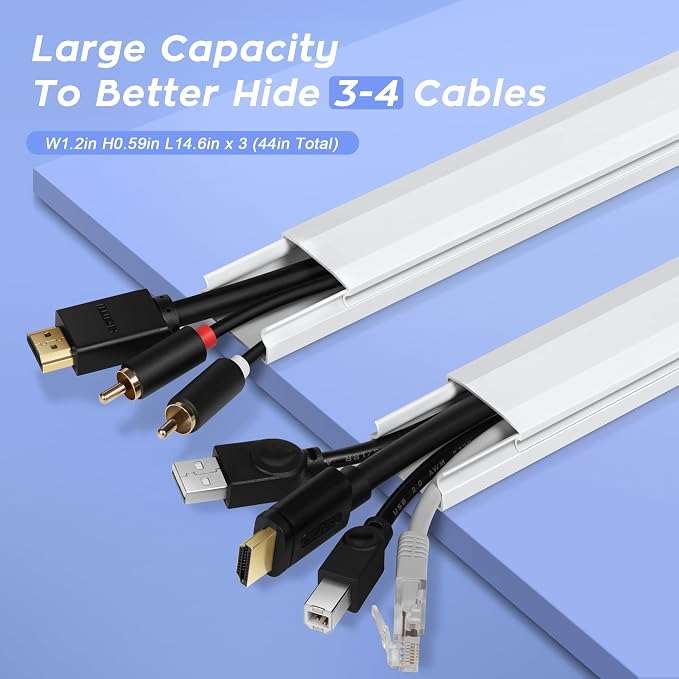 TV Cord Hider, Self Adhesive 44in Cable Raceway Kit, Holds Up to 4 Cables | - Image 4