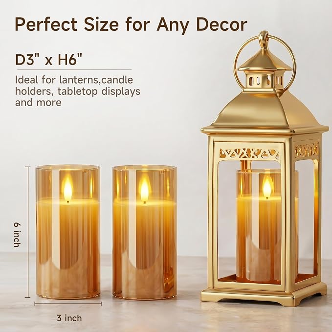 Homemory Amber Glass Flameless Candles, Real Wax, Remote Timer, 2 Pack | D3"xH6" - Image 8