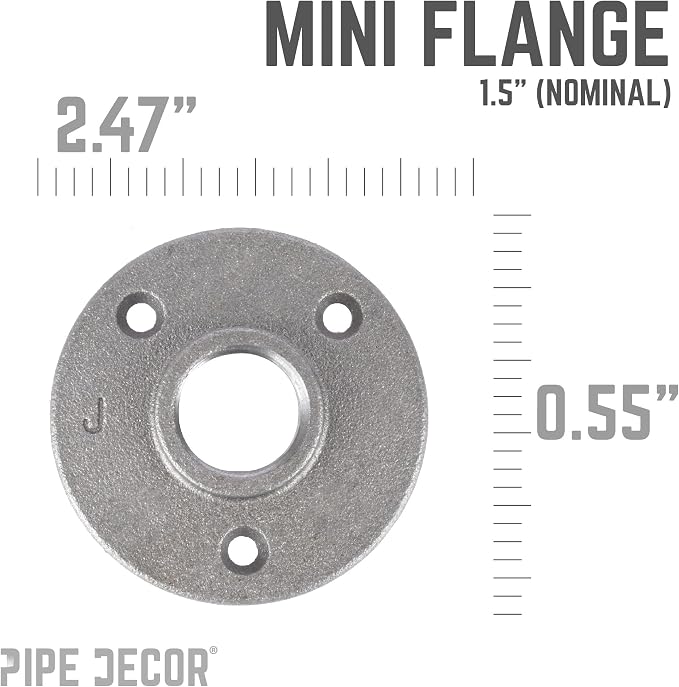 1/2" Mini Flange Fitting, PIPE DECOR Black Malleable Iron Fittings Fit Standard - Image 2
