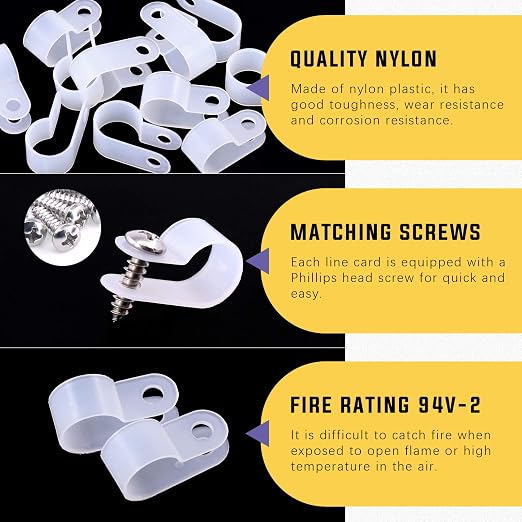 Swpeet 60 Pack White 1/2 Inch Nylon Plastic R-Type Cable Clips Clamp Kit - Image 3