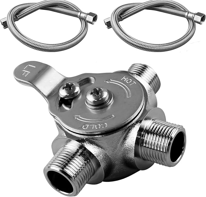 3/8" Manual Mixing Valve for Hot and Cold Water, Three-way Solid Brass by GXMRHWY