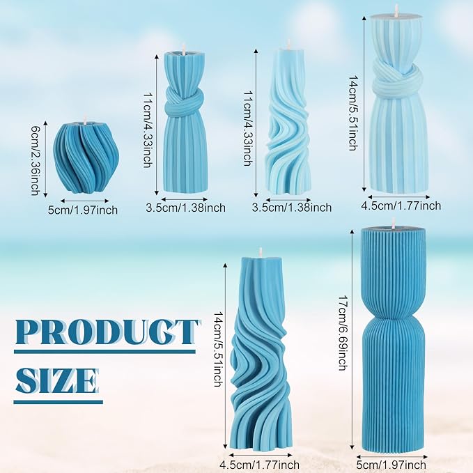 Threlaco 6 Pcs Pillar Candles Decorative Modern Aesthetic Ribbed Candle Set - Image 2