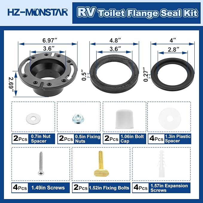RV Toilet Seal and 3" Socket Floor Flange Kit, 3 in 1 Repair Kit - Image 6