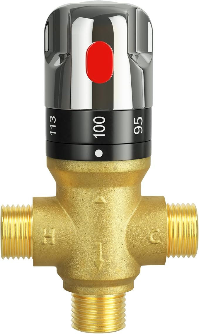 FUGO Thermostatic Mixing Valve, 1/2 NPT Solid Brass Temperature Control Valve by FUGO