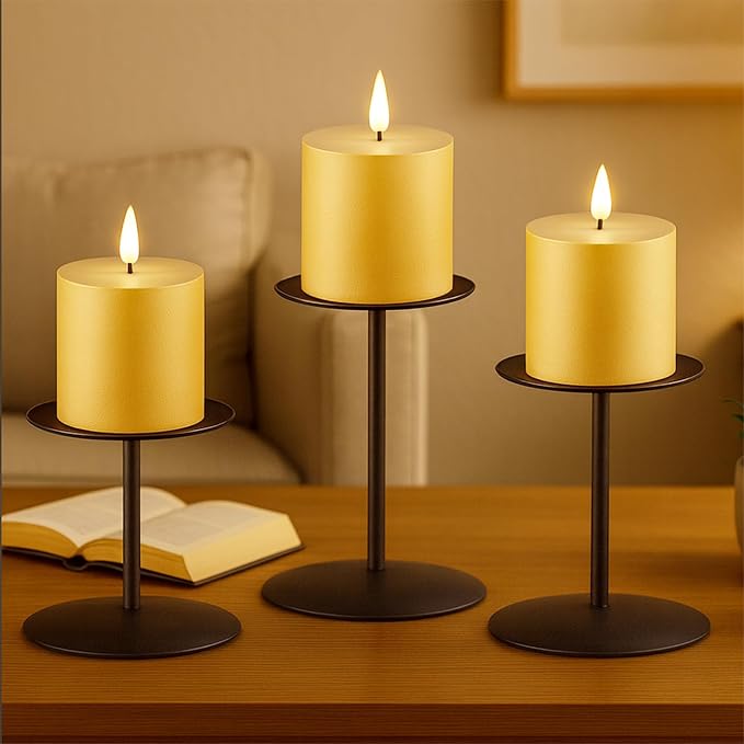 smtyle Black Pillar Candle Holders, Reversible Set of 3 | Flip the concave - Image 5