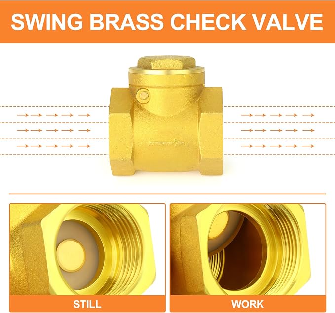 GASHER 1PCS Brass Swing Check Valve 3/4" Female Thread, Backflow Prevention - Image 4