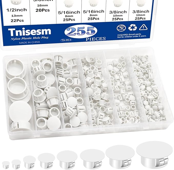 Tnisesm 255Pcs 8 Sizes Nylon Plastic Hole Plugs 1/4" 5/16" 3/8" 1/2" 5/8" 3/4" by Tnisesm