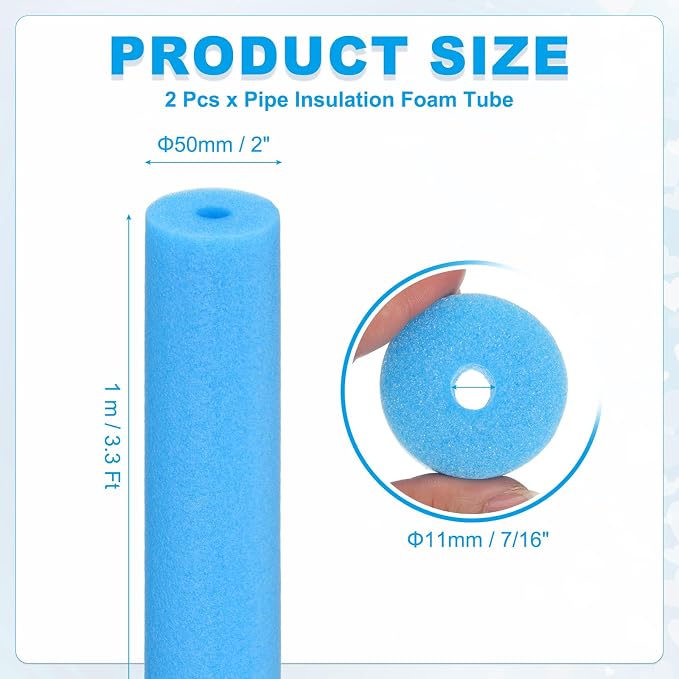 PATIKIL Pipe Insulation Foam Tube Foam Pipe Tubing Covers Blue 2Pcs | 7/16" ID - Image 2
