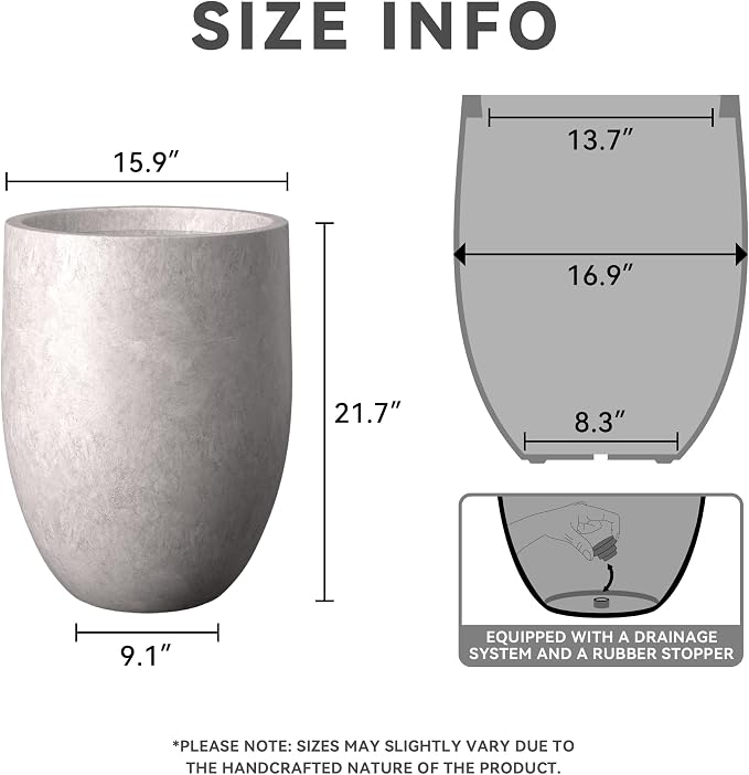 Kante Large Round Bullet CON Gray Concrete Planter 21.7" Tall, Outdoor | Rubber - Image 2