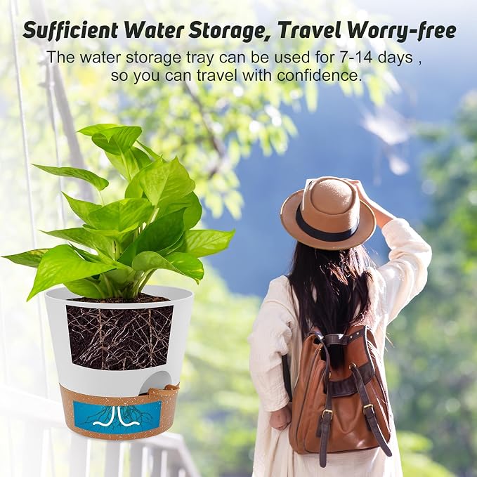 YNNICO 10 inch Plant Pots, Self-Watering Planters - Image 6