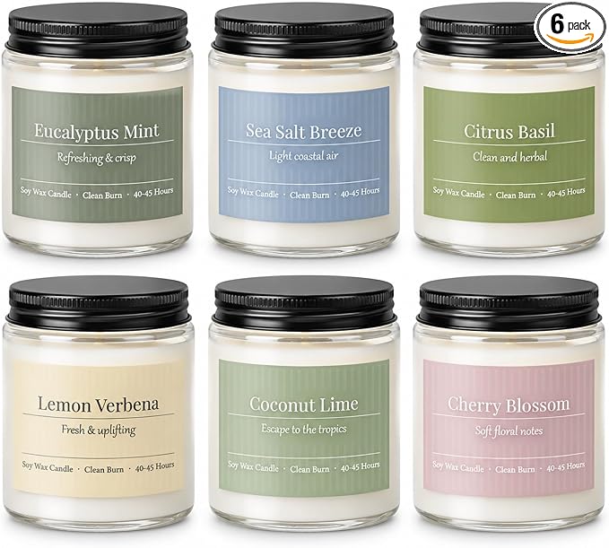 Scented Candles Gift Set, 6 Pack Spring Summer Soy Wax Aromatherapy Candles | by PELN