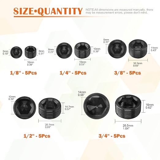 25 Pcs Carbon Steel Pipe Plugs Assortment Set - Image 2