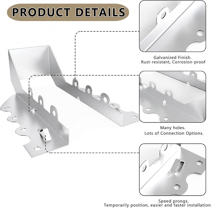 25 pcs 2x6 Joist Hangers with Screws, Galvanized Face Mount Hurricane Tie | - Image 3