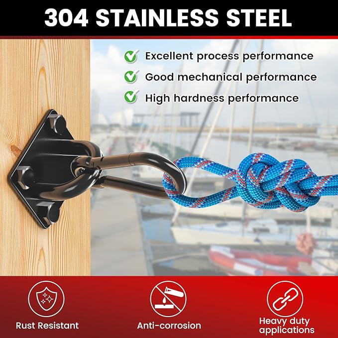 304 Stainless Steel Pad Eye Snap Hook, M10 Ceiling Hook 1700Lb, Yoga Gym - Image 6