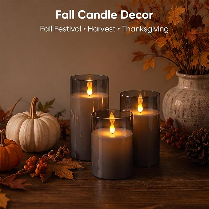 Homemory Gray Flameless Candles, Battery Operated Acrylic LED Pillar Candles - Image 8