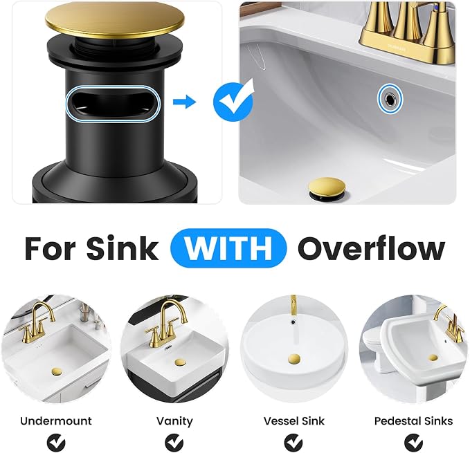 Bathroom Sink Drain with Overflow with Hair Catcher Anti-Clog Sink Strainer - Image 3
