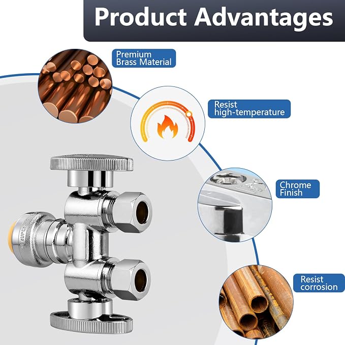 WiseWater 1/2" Push Fit x Dual 3/8" OD Compression Straight Stop Valve | 1/4 - Image 6