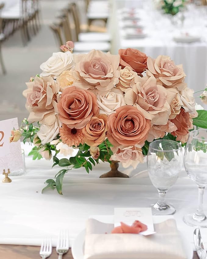 FACINOC Roses Artificial Flowers Dusty Nude Fake Flower - Image 7