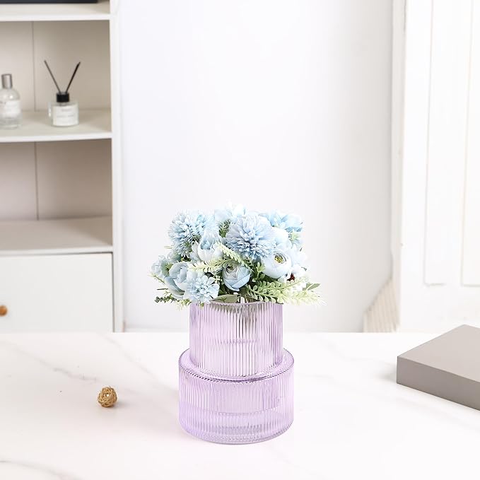 Ribbed Glass Vase, Flower Vase, Fluted Purple Vases - Image 5