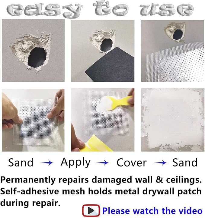 6 Inch Drywall Repair Patch and Grit Sandpaper Scraper kit - Image 2