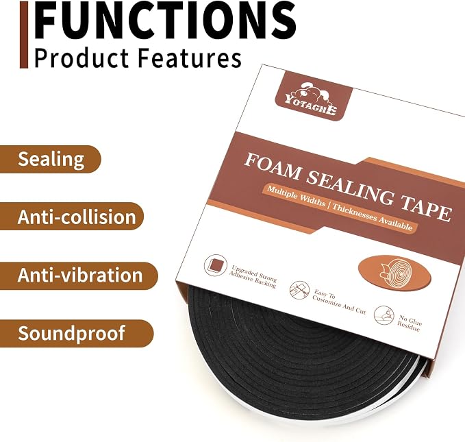 Yotache Foam Strips Adhesive 2 Rolls 1" x1/8", Total 33 Ft Long | Neoprene - Image 5