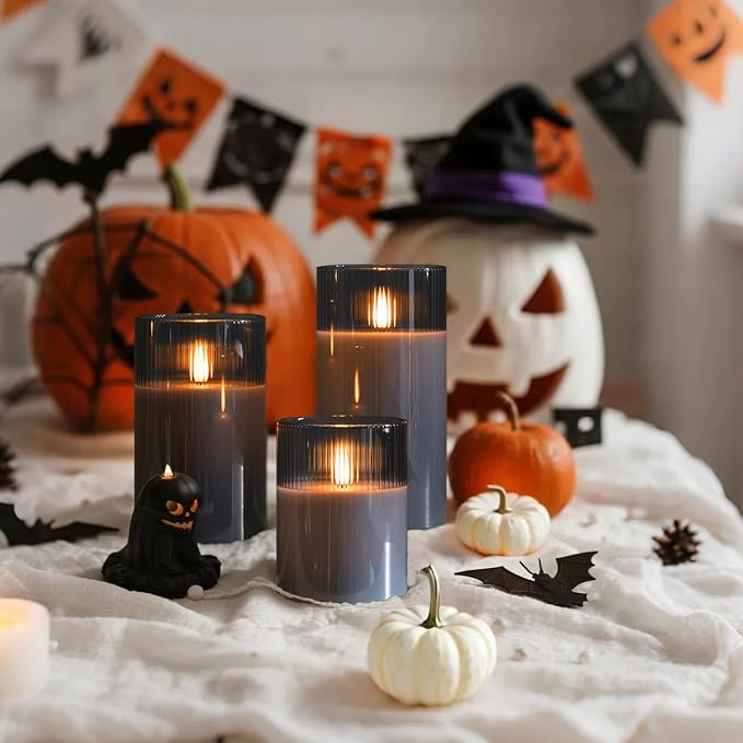 Amagic Grey Ribbed Glass Flameless Electric LED Candles - Image 3