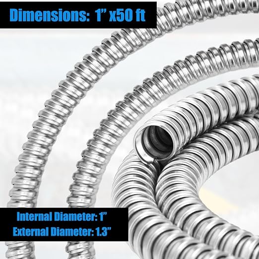 Yaocom 1 Inch Metal Flexible Conduit 50 ft, Galvanized Reduced Wall | Outdoor - Image 2