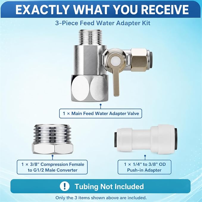Jingzan Feed Water Adapter Kit, G1/2 Female x 3/8" Compression Male x 1/4" - Image 3