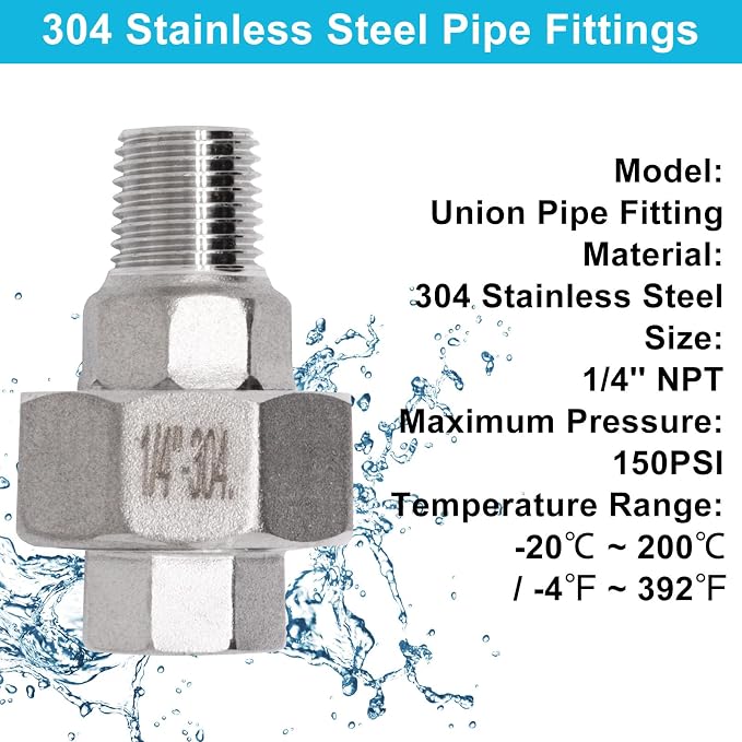 2PCS Cast Pipe Fittings Union, 1/4" NPT Male x 1/4" NPT Female 304 Stainless - Image 4
