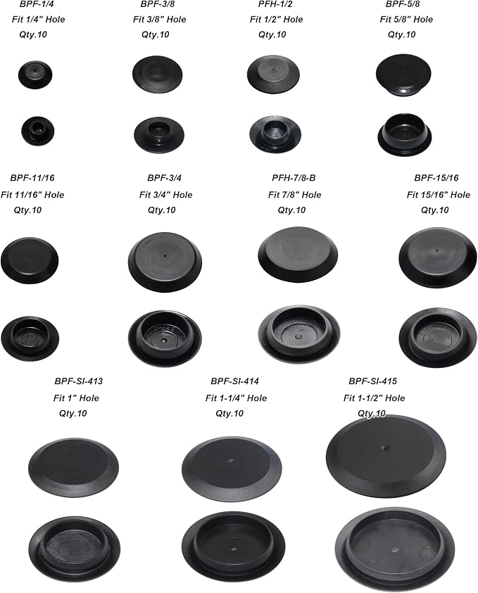 110pcs Flush Mount Black Hole Plug Assortment - Image 3